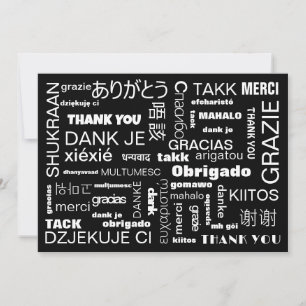 Carte de remerciements multilingue noir blanc