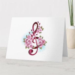 Carte De Remerciements Musical treble clef notes with sakura flowers