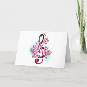 Carte De Remerciements Musical treble clef notes with sakura flowers