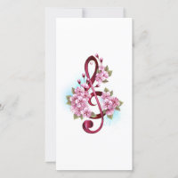 Musical treble clef notes with sakura flowers