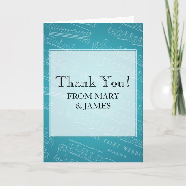 Carte De Remerciements Musique de feuille de mariage "Merci" Bleu (Devant)