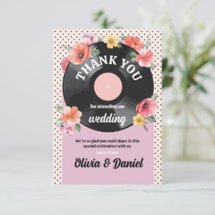Carte De Remerciements Musique Disque Mariage Floral Fleur 1950s