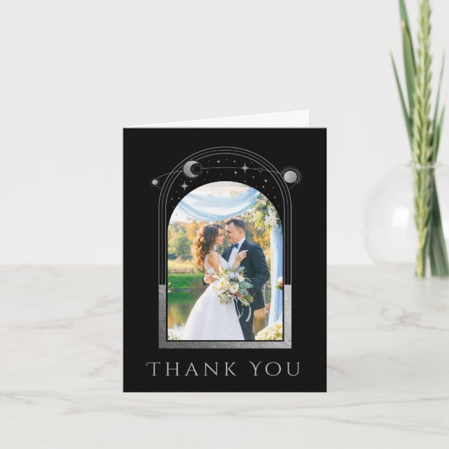Carte De Remerciements Mystic Black Silver Sun Moon Stars Photo Mariage (Devant)