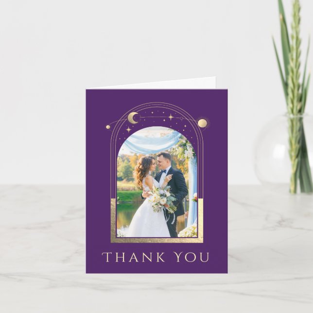 Carte De Remerciements Mystic Purple Gold Sun Moon Stars Mariage photo (Devant)