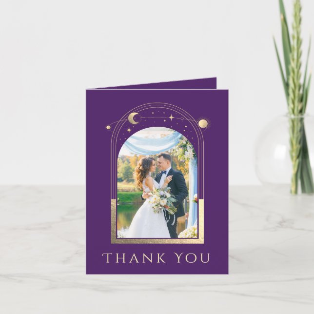Carte De Remerciements Mystic Purple Gold Sun Moon Stars Mariage photo (Devant)