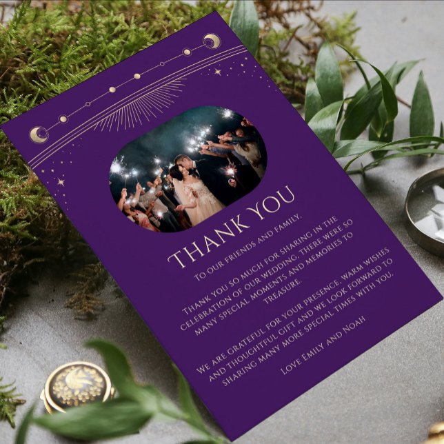 Carte De Remerciements Mystic Purple Gold Sun Moon Stars Mariage photo (Créateur téléchargé)