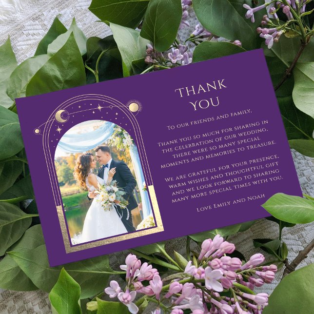 Carte De Remerciements Mystic Purple Gold Sun Moon Stars Mariage photo (Créateur téléchargé)