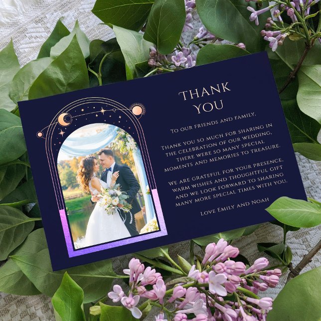 Carte De Remerciements Mystic Rainbow Blue Sun Moon Stars Photo Mariage (Créateur téléchargé)