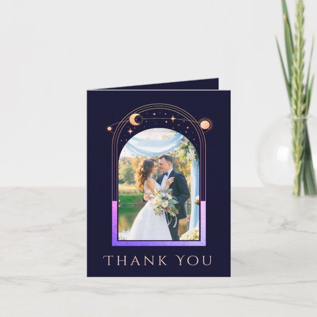 Carte De Remerciements Mystic Rainbow Blue Sun Moon Stars Photo Mariage (Devant)
