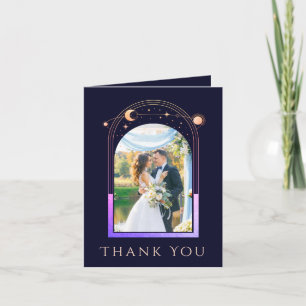 Carte De Remerciements Mystic Rainbow Blue Sun Moon Stars Photo Mariage