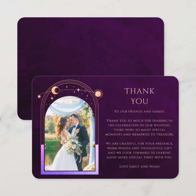Carte De Remerciements Mystic Rainbow Plum Sun Moon Stars Photo Mariage (Devant / Derrière)