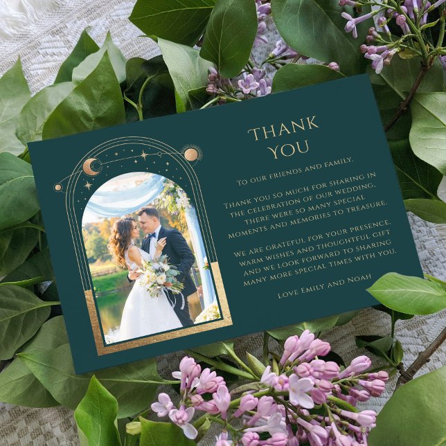 Carte De Remerciements Mystical Green Gold Sun Moon Stars Mariage photo (Créateur téléchargé)