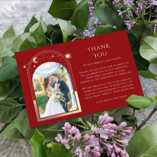 Carte De Remerciements Mystical Red Gold Sun Moon Stars Mariage photo
