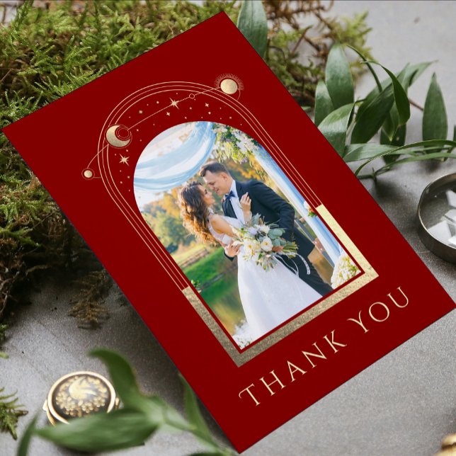 Carte De Remerciements Mystical Red Gold Sun Moon Stars Mariage photo (Créateur téléchargé)