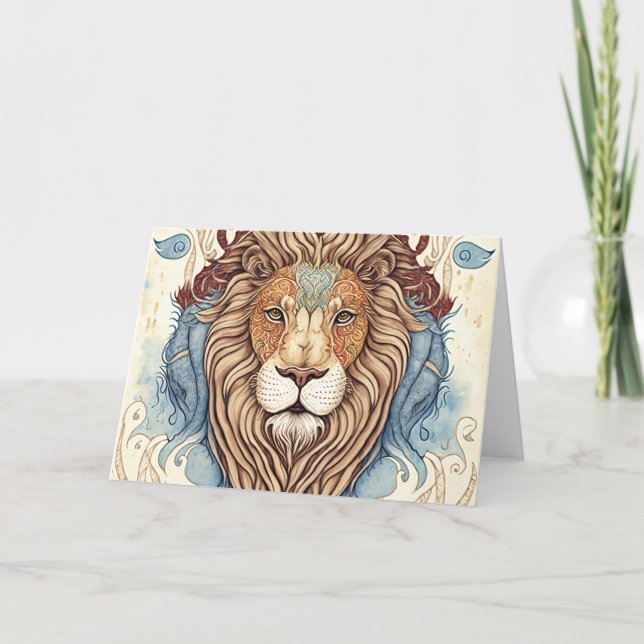 Carte de remerciements mystique du lion aquarelle (Devant)