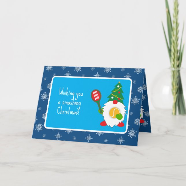 Carte De Remerciements 🎾 Nain de Noël mignon avec balle de tennis (Devant)