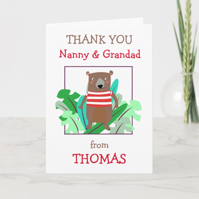 Carte De Remerciements Nanny Grand Nom Cute Bear Feuilles (Devant)