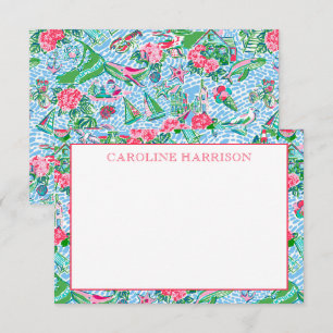 Carte De Remerciements Nantucket Preppy Palm Beach Motif Monogrammé