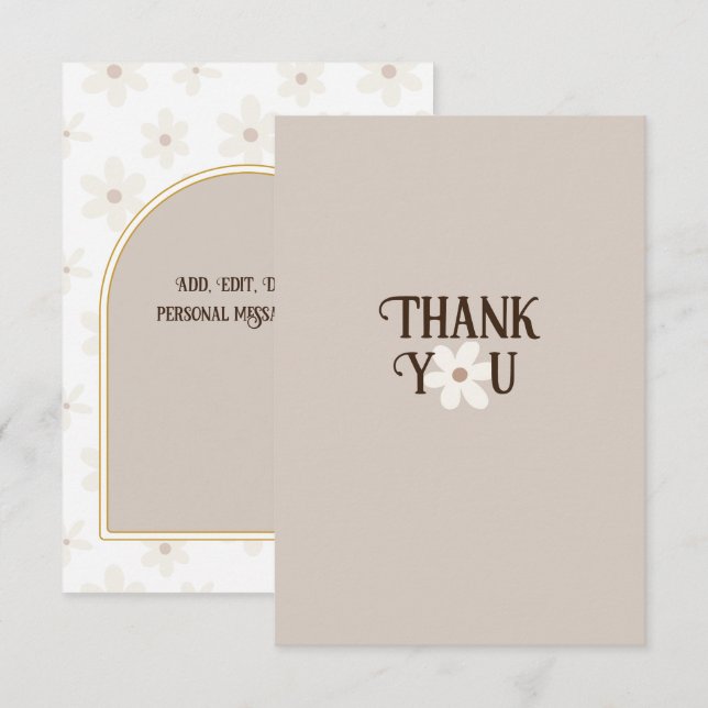 Carte de remerciements naturel Daisy Boho (Devant / Derrière)