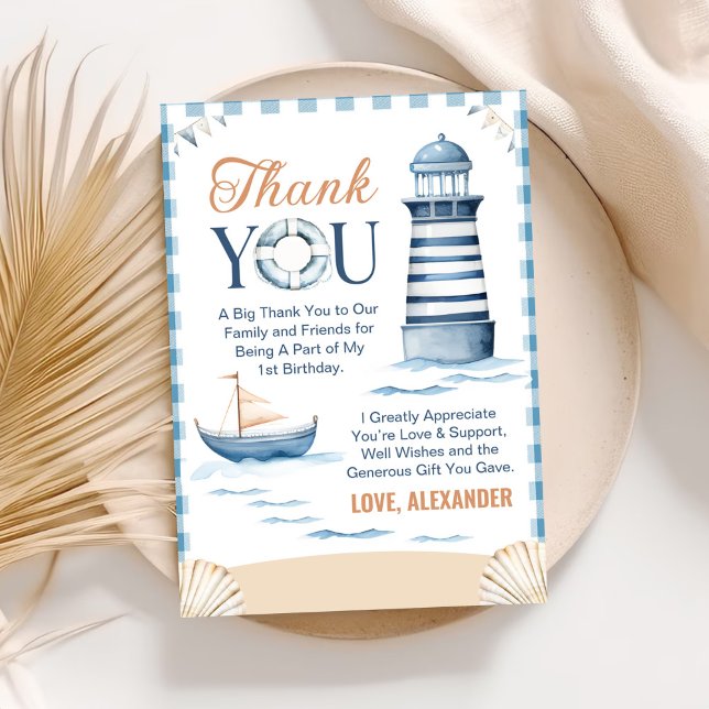 Carte De Remerciements Nautical Blue Boy moderne 1er anniversaire (Créateur téléchargé)