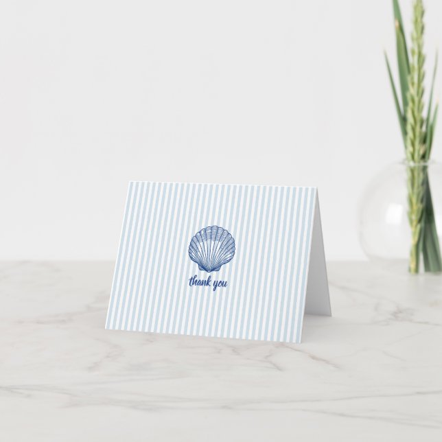 Carte De Remerciements Nautical Blue Seashell Blue Stripe (Devant)