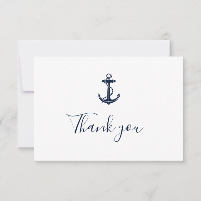 Carte De Remerciements Nautical Navy Bleu Ancre Nom du bateau Croisière S (Devant)