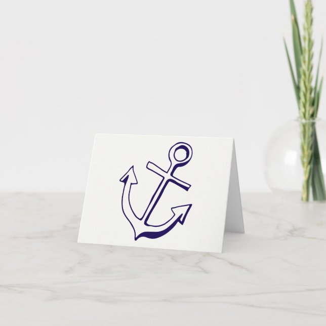 Carte De Remerciements Nautical Navy Bleu hanche Ancre marin Bonjour Merc (Devant)