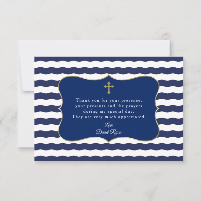 Carte De Remerciements Nautical Navy Vagues Ancre Boy Baptism (Devant)