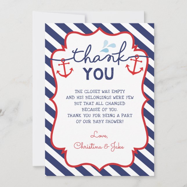 Carte de remerciements nautique Anniversaire Marin (Devant)