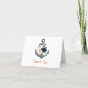 Carte de remerciements nautique avec Ancre florale