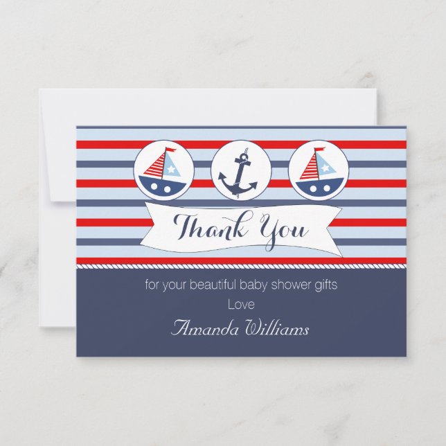 Carte de remerciements nautique de baby shower (Devant)