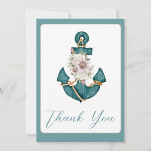 Carte De Remerciements Nautique Turquoise Aqua Turquoise Blue Floral Ancr