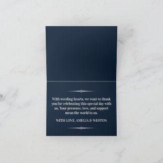 Carte De Remerciements Navy Blue and Ivory Elegant Monogram Wedding