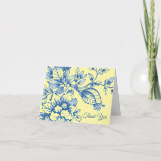 Carte De Remerciements Navy Blue and Yellow Floral Thank You Card