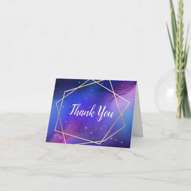 Carte De Remerciements Nebula violette Art Céleste Or géométrique (Devant)