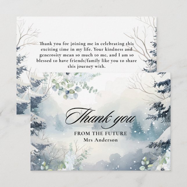 Carte De Remerciements Neige dans l'amour bleu poussiéreux Baby Shower de (Devant / Derrière)