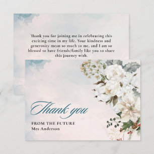 Carte De Remerciements Neige d'hiver en amour Fête des mariées florale bl