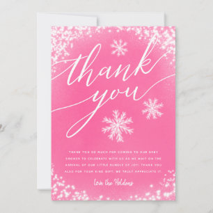 Carte De Remerciements Neige rose Baby shower d'hiver