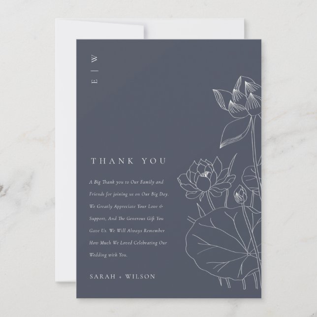 Carte De Remerciements Nénuphar de la marine sombre minimal Mariage de cr (Devant)