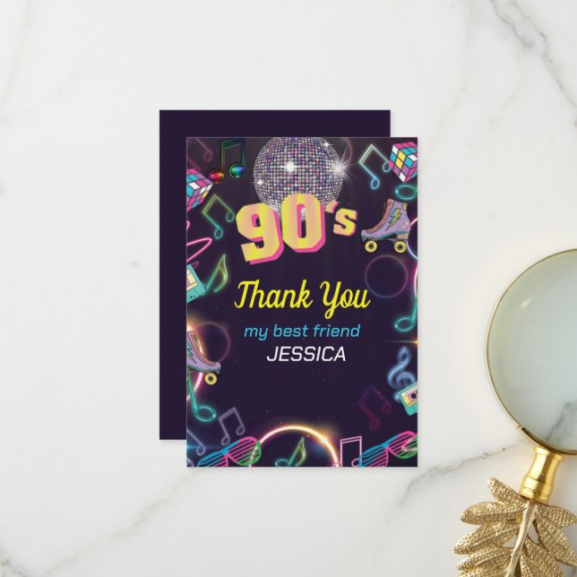 Carte De Remerciements Neon Disco Vibes des années 90 Stytle (Devant/Arrière en situation)
