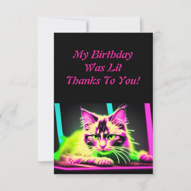 Carte De Remerciements Neon Feline Fiesta Ado fille Anniversaire (Devant)