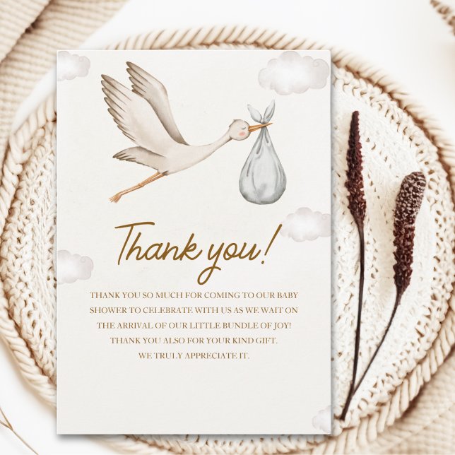 Carte De Remerciements Neutral Stork Baby Shower – Gender Neutral Design (Créateur téléchargé)