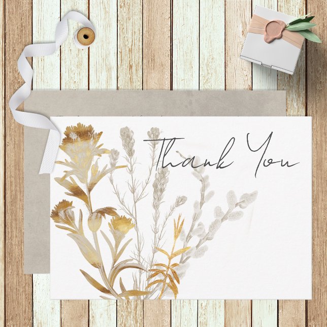 Carte De Remerciements Neutre Tan Fleur sauvage Mariage moderne (Créateur téléchargé)