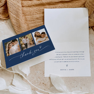 Carte De Remerciements NEVE Mariage photo bleu marine