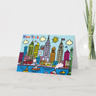 Carte De Remerciements New York Cartoon Visite Les Bâtiments