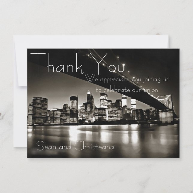 Carte De Remerciements New York noir et blanc moderne la nuit (Devant)