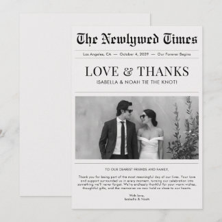 Carte De Remerciements Newspaper Style Newlywed Wedding Thank You