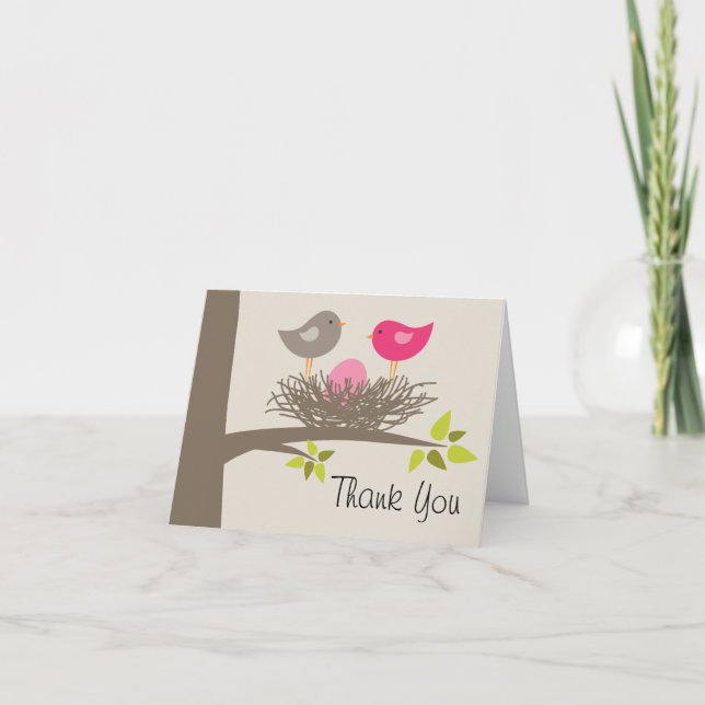 Carte De Remerciements Nid d'oiseau pour bébé fille pour douche (Devant)
