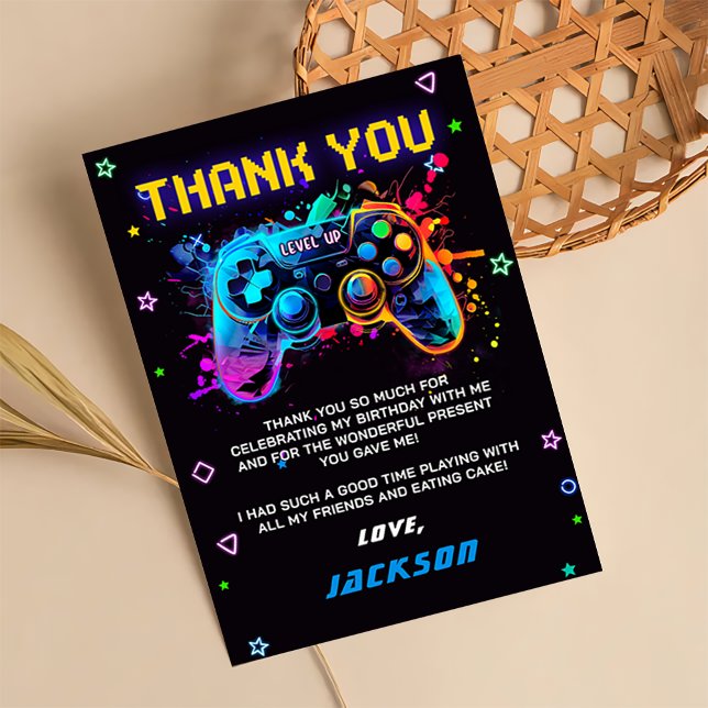 Carte De Remerciements Niveau supérieur d'anniversaire de jeu vidéo d'arc (Créateur téléchargé)