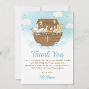 Carte De Remerciements Noah's Ark Cute Animaux Garçon Baptême Christening